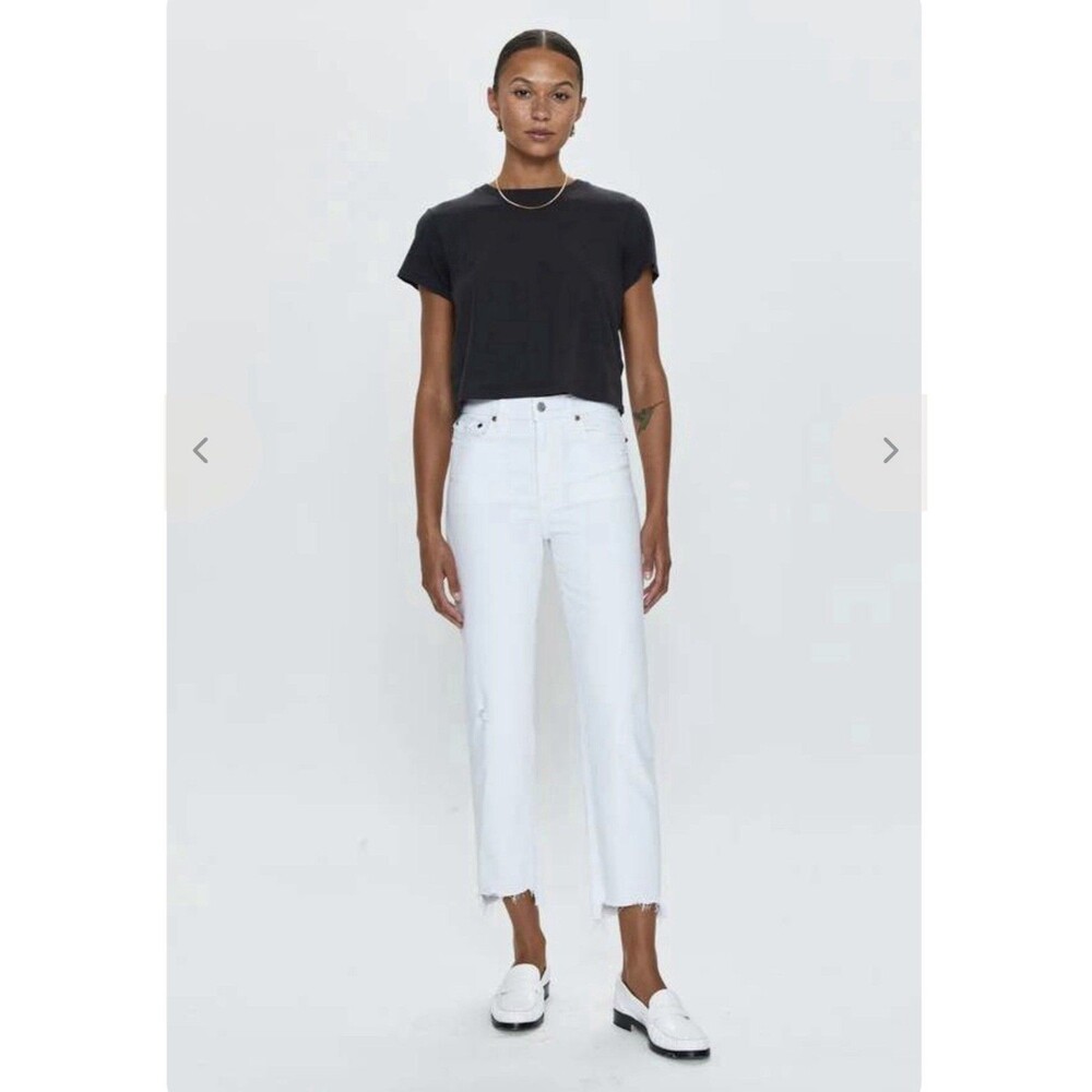 NEW Pistola Charlie High Rise Straight White Denim Jeans Raw Hem Women's 27